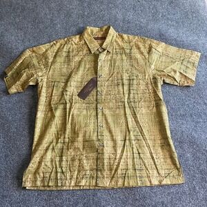 Tori Richard Mens Cotton Lawn Hawaiian Shirt Green Geometric Print Large NWT